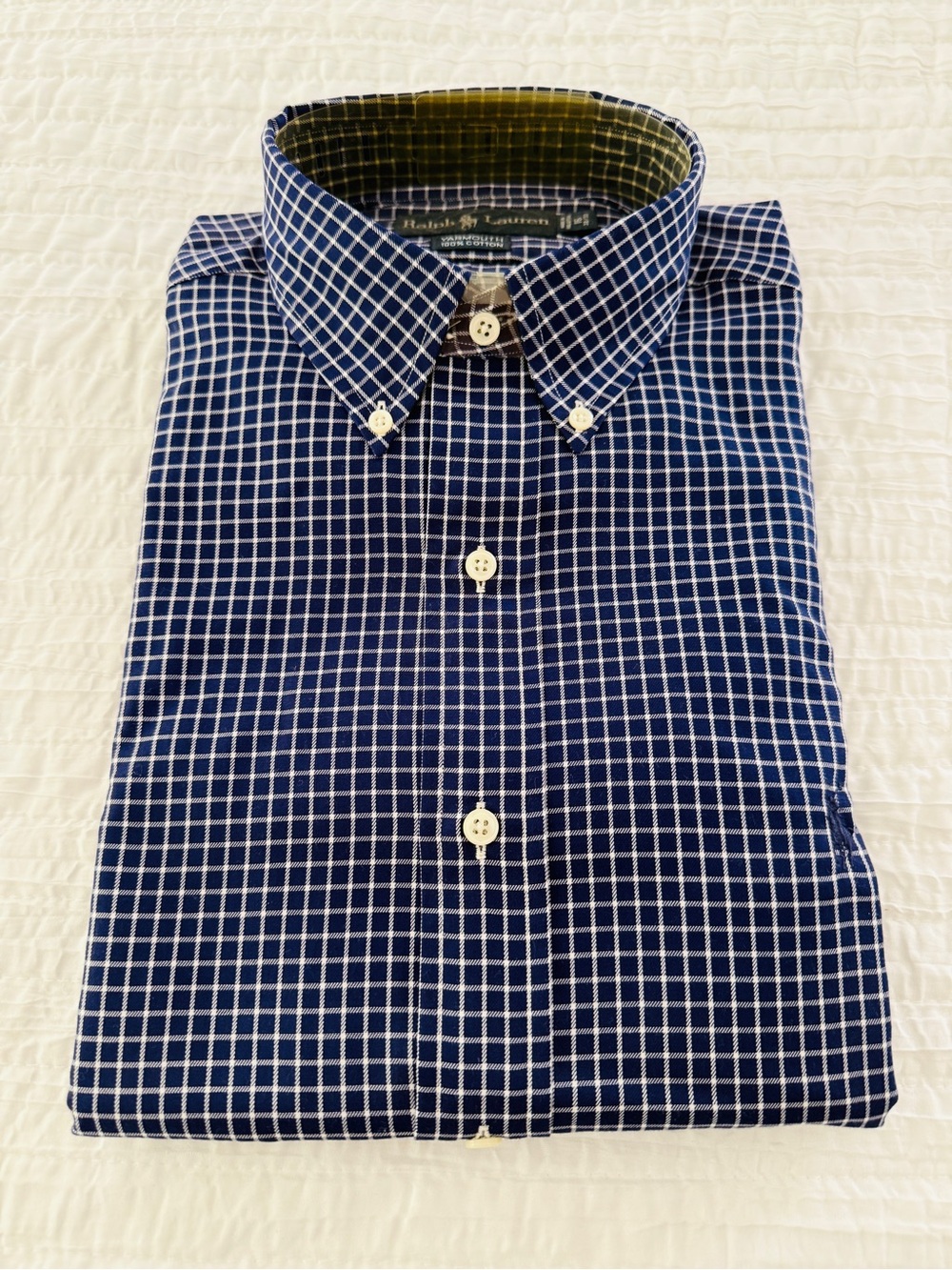 Ralph Lauren Polo Blue and White Plaid Long Sleeve Dress Shirt ( size 16 32/33)